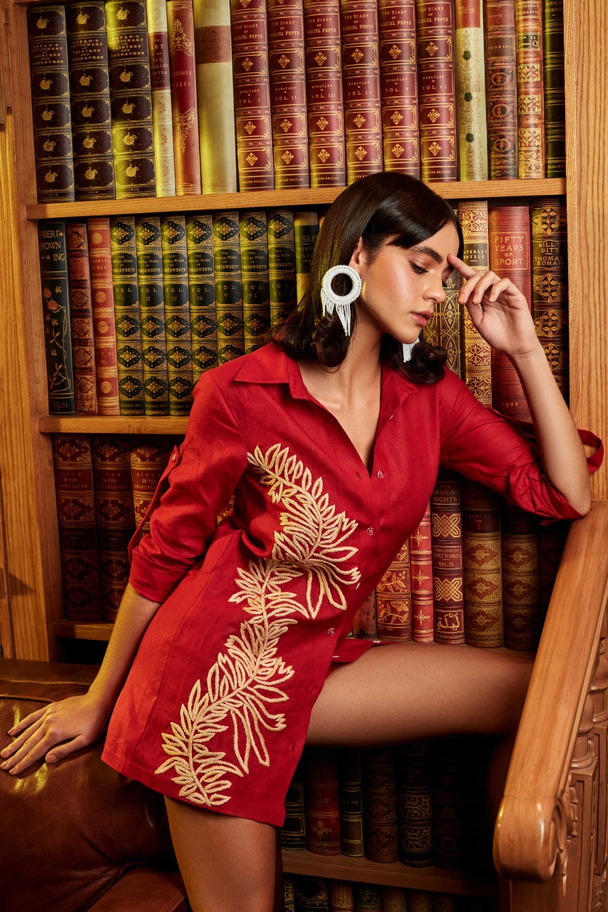Red Kashida Hand Embroidered Co-ord Set
