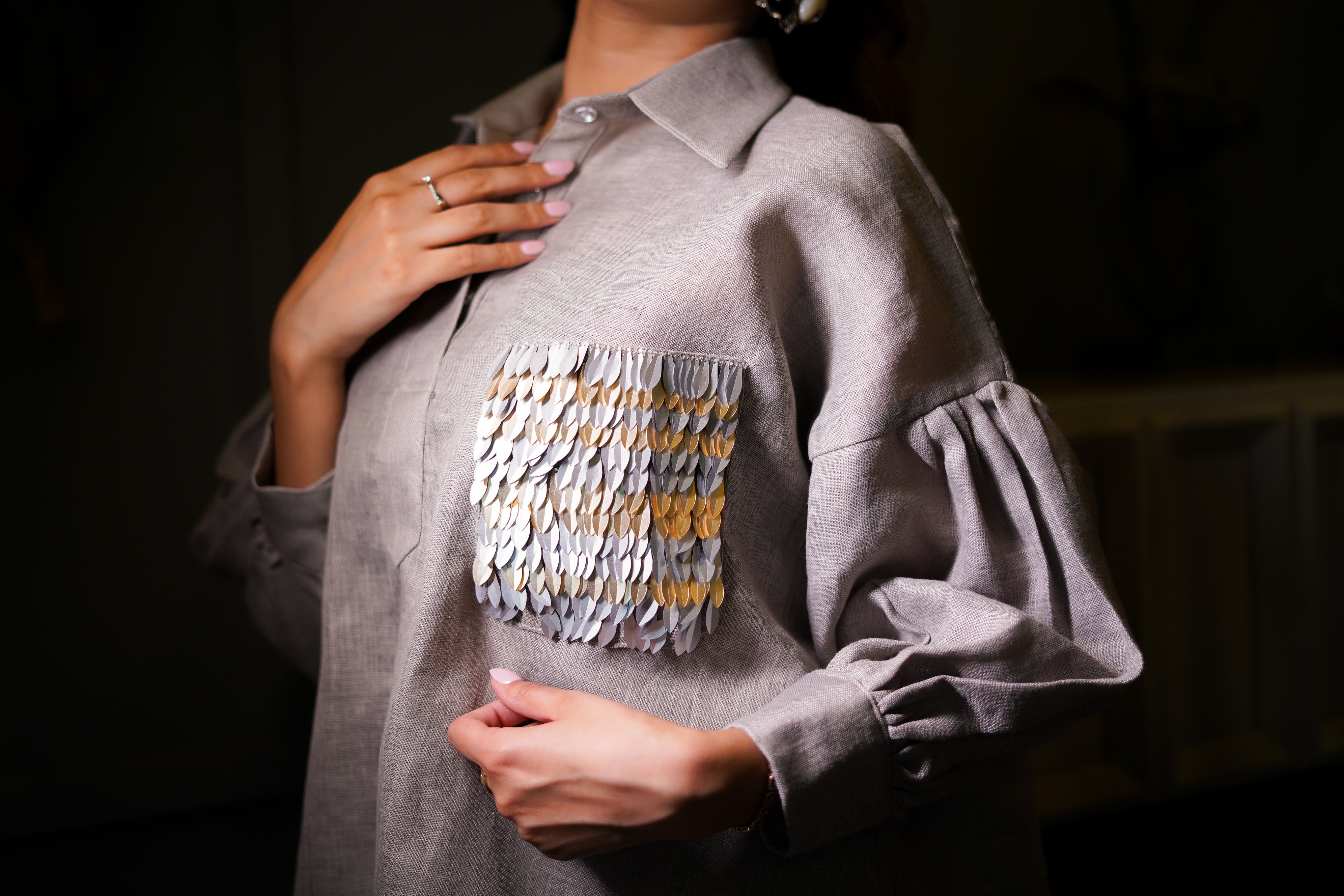 Grey oversized linen shirt dress