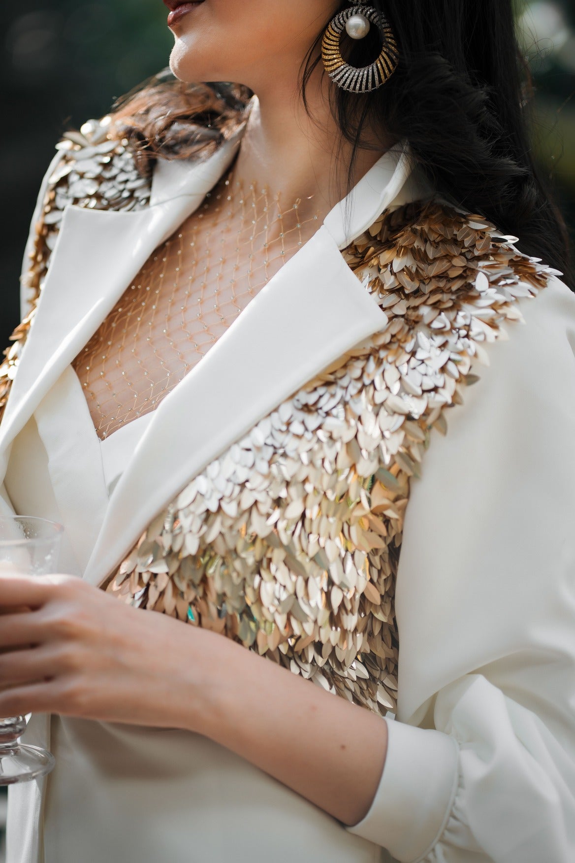 Sequins embroidered blazer set