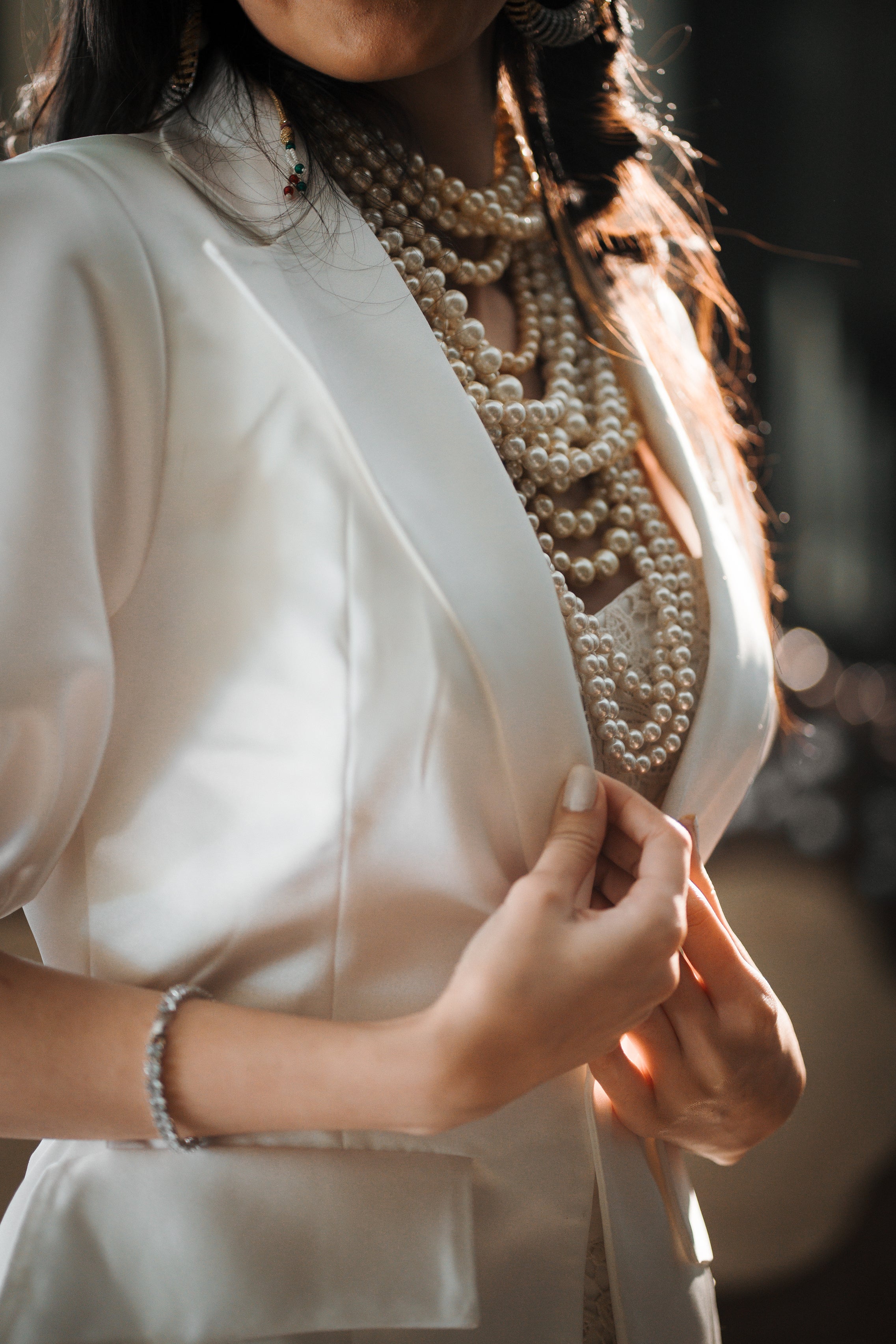 Ivory blazer set with lace trail