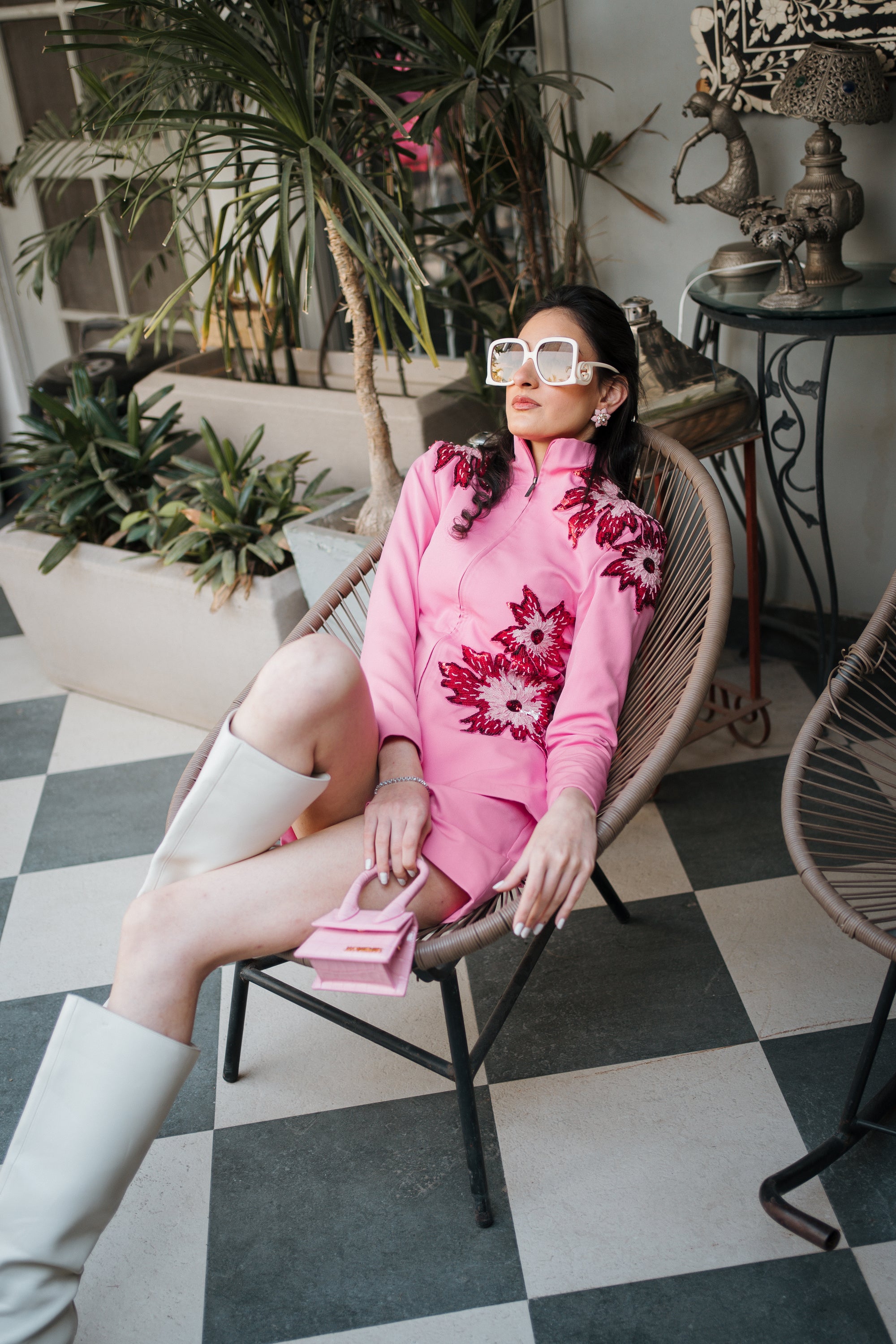 Pink hand embroidered Blazer set