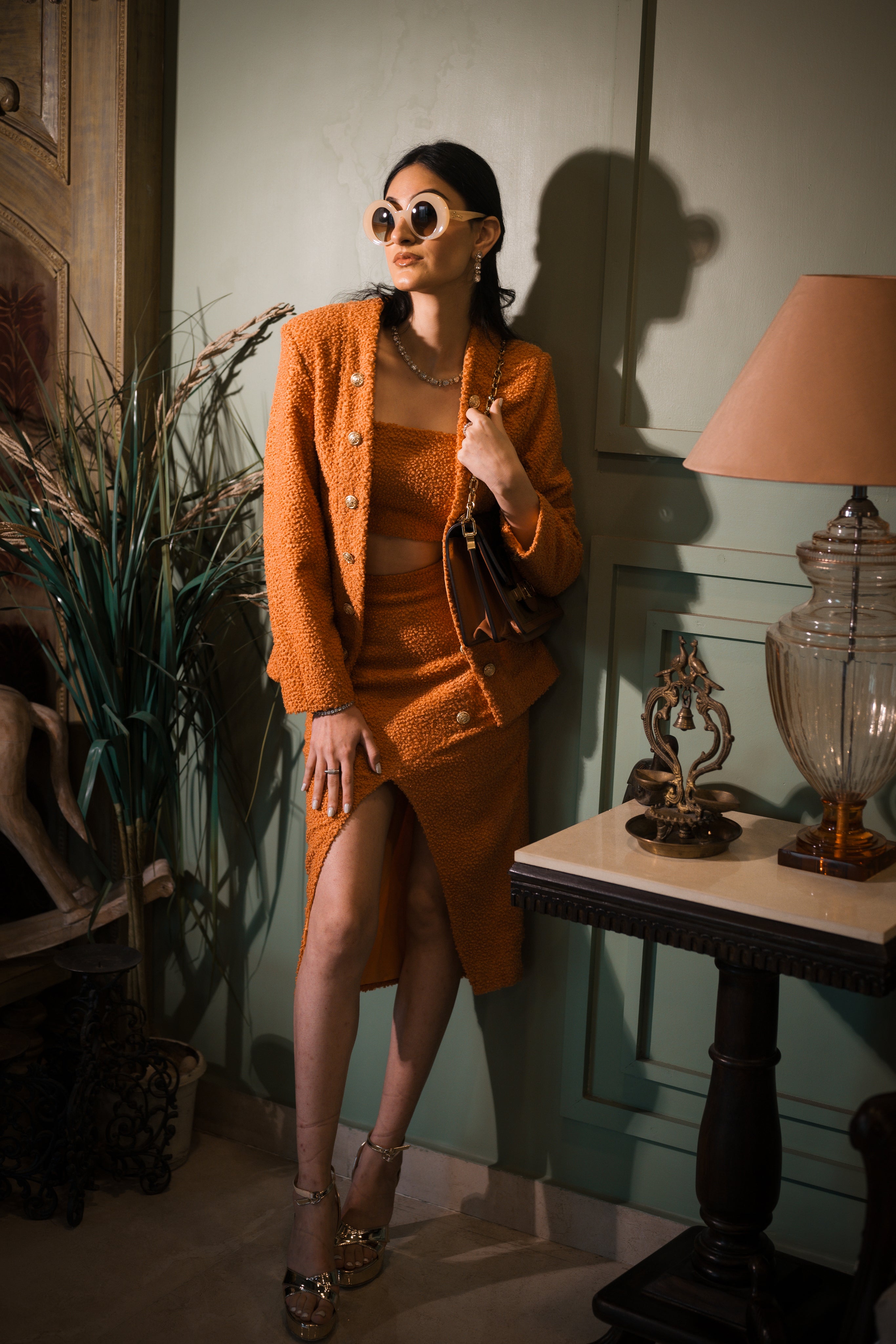 Orange woolen blazer set