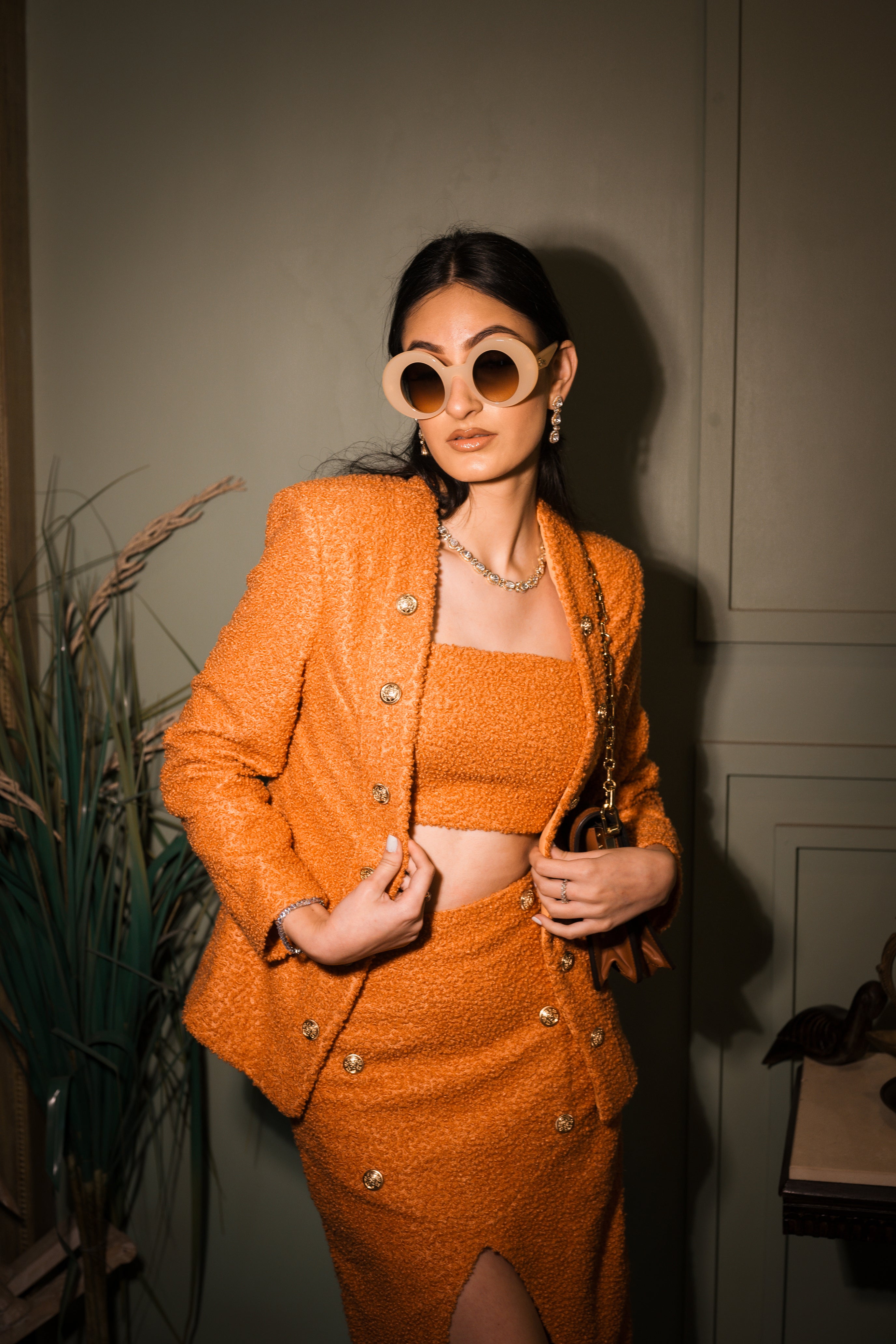 Orange woolen blazer set