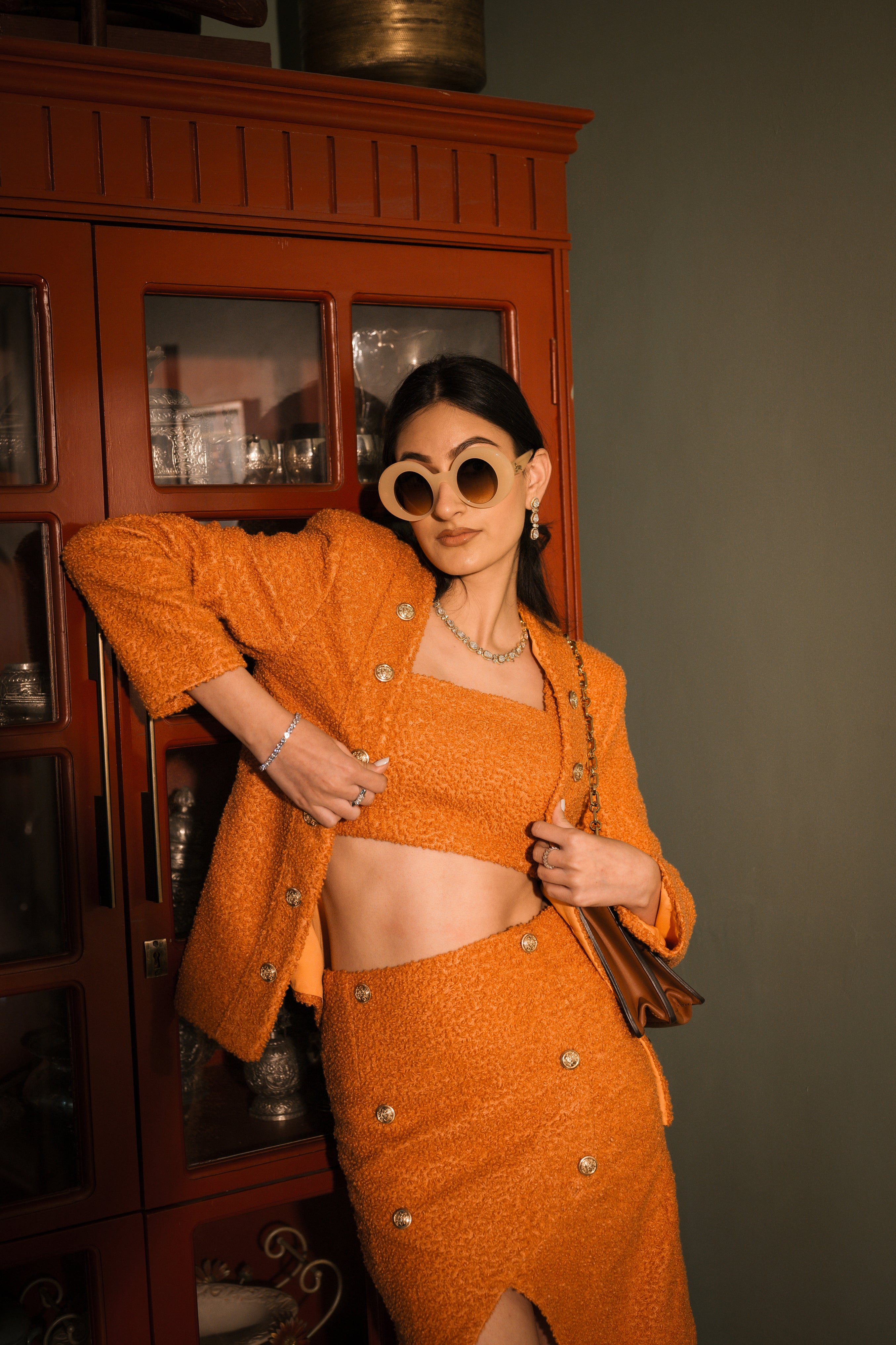 Orange woolen blazer set