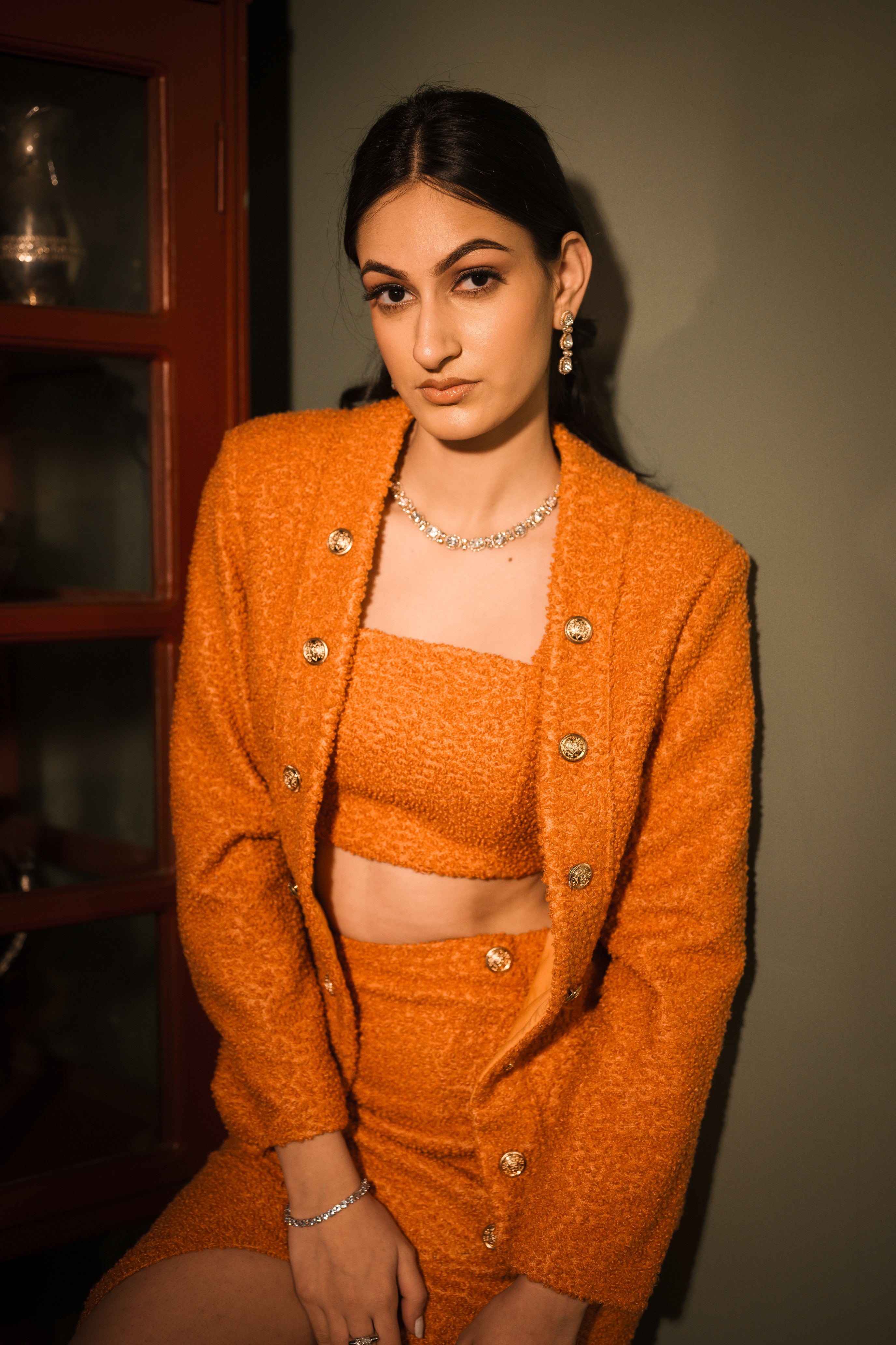 Orange woolen blazer set