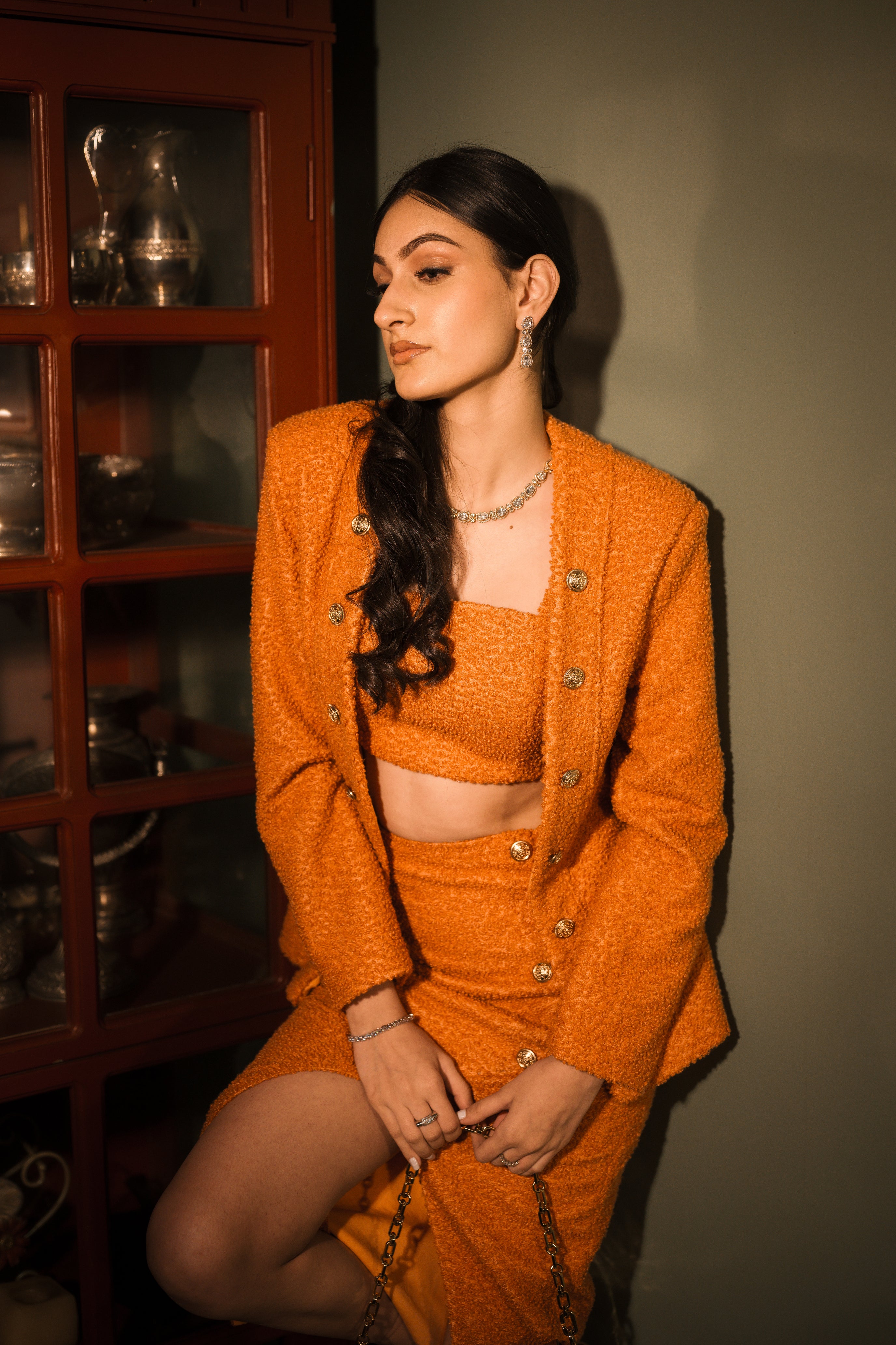 Orange woolen blazer set