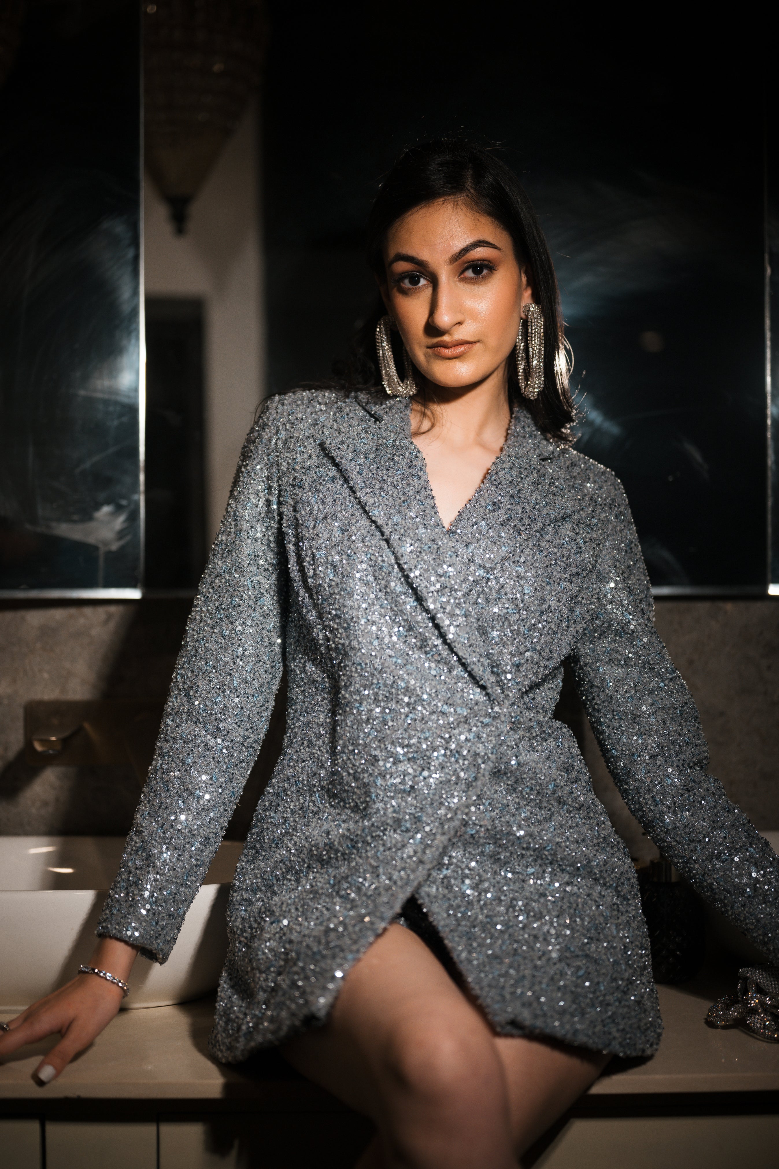 Silver sequins blazer set